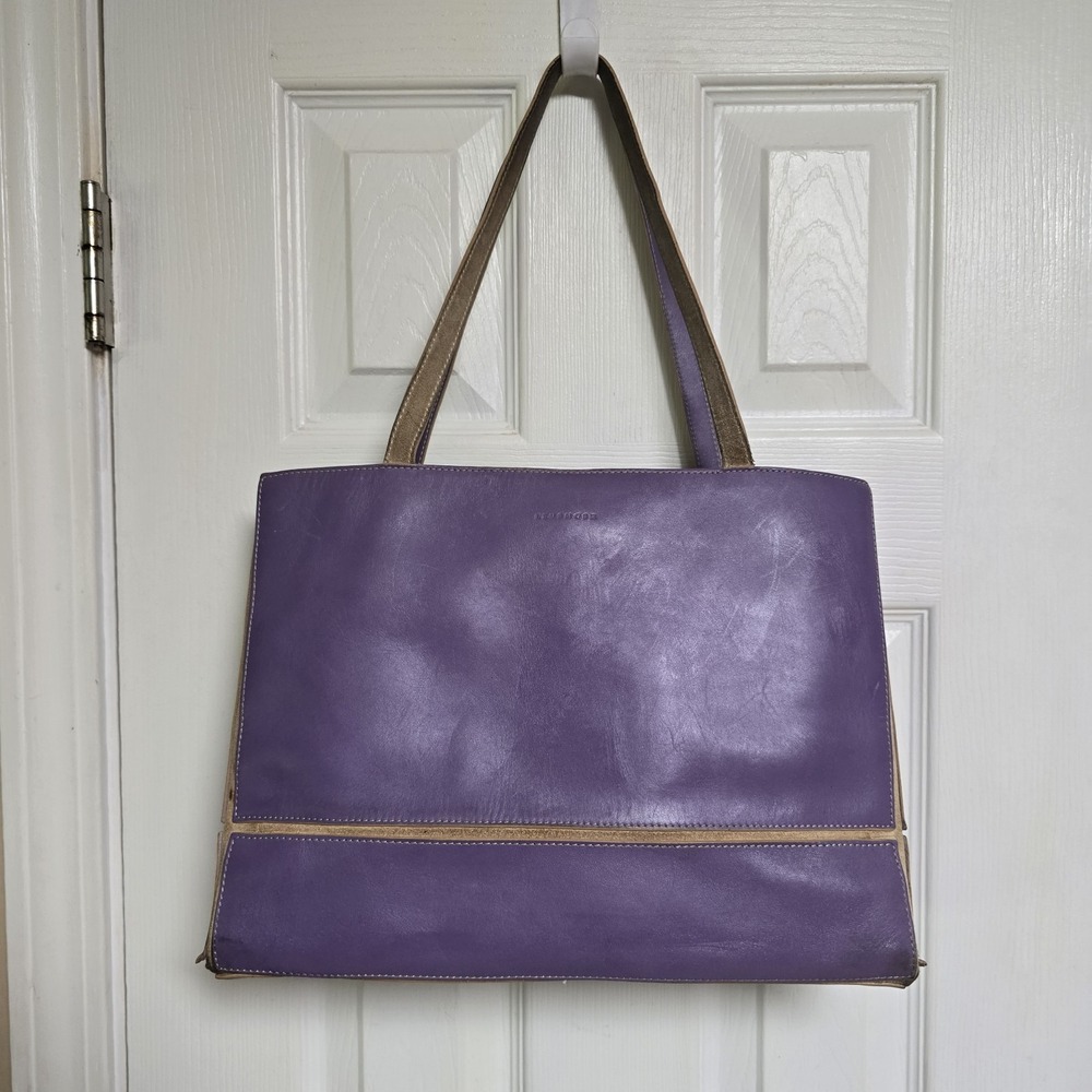 Levenger Purple Leather Tote Shoulder Bag Large Organizer Work Carryall